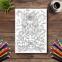 Halloween Owl Coloring Page: Pumpkins and Squash (Printable PDF)