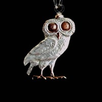 Greece Owl Bird Handmade Cut Coin Pendant Necklace  Silver Plated Greek 2 Drachma