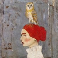 Alchemist, owl art, inspirational image, bird lover, spirit animal, mystical red head, empowered wom