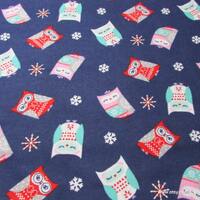 Flannel Fabric - Navy Nordic Owl - By the yard - 100% Cotton Flannel