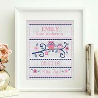 Birth announcement Owls cross stitch patern, baby , DIY customizable pattern,personalized cross ,PDF