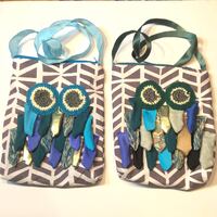 Owl cross body bag, gray shoulder bag, funny owl purse, teens crossbody bag, green turquoise owl, da