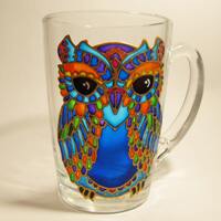 Owl Mug  Woodland Mug Espresso Cup Owl Coffee Mug Colorful Owl Owl Mug for Her Painted Glass Mug Cof