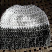 The Snowy Owl Messy Bun Beanie Hat Handmade Crochet Chunky Acrylic Yarn Boho Cap in Snow white, Pewt