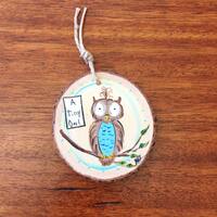 Owl | Hand Painted Wood Slice Ornament