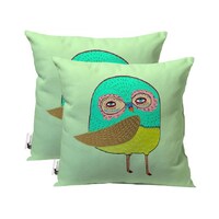 Cute Owl Outdoor Throw Pillows - Set of 2 - Light Green Artsy Patio Pillows - Boho Owl | UBU Republi