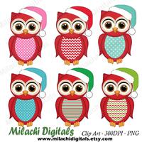 Christmas owls clipart, holiday clipart, vector graphics, winter clipart, digital clip art, commerci
