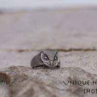 SIlver Owl Bird Ring, Handmade Animal Gift Jewelry with Owls for Girlfriend, Night Bird Ring, Solid 