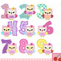 Owl Birthday Numbers Set Machine Embroidery Applique Design- 4x4 5x5 6x6 inch