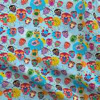 Dotted Owl Fabric - Colorful Owls On A Blue Background. By Ekaterinap - Abstract Rainbow Owl Cotton 