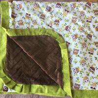 Brown and Olive Green Owl Minky Blanket - HUGE - Adult Wrap Around Blanket - Can be personalized