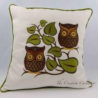 embroidered cushion, retro owl design, bird lover's gift, throw pillow cover, raptors, decorativ