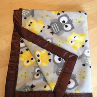 Yellow Owl Fleece Baby Blanket, Baby Shower Gift, Cute Owl Baby Bed Linen, Children, Infant, Toddler