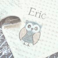 Personalized baby blanket - owl baby blanket - baby gifts personalized - monogrammed baby - gender n