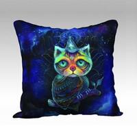 ART THROW PILLOW - owl cat art, velvet pillow, nature throw pillow, gift ideas, phresha pillow, desi