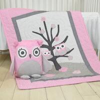 Pink Gray Owl Quilt and Personalized Owl Pillow