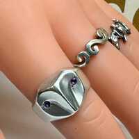 925 Sterling Silver Owl Ring With Purple Amethyst Eyes !! Size 7