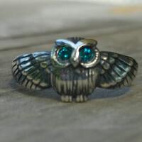 PINKIE ring,owl ring,sterling silver,bird,Swarovski crystal,boho,gypsy,woodland,goddess,women's 