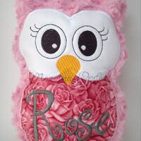 Rose is Already Personalized on this Pink Rose Owl Stuffie - 8.5" x 6.5"