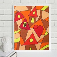 Small Owl in big City ... ooak, original, painting, 4,1"x5,8",10,5 x 14,8 cm, gouach, pape
