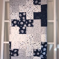 Handmade Navy Owl Baby Quilt: Modern Grey Minky Cuddle Backing (48x48)