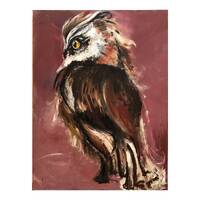 Original Owl Painting on a Wood Panel Large Owl Art