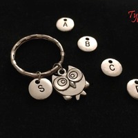 Owl keychain with letter keychain initial gift initial keychain custom keychain gift for friends per