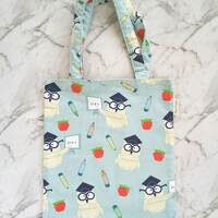 Clever Owls Blue Tote Bag | Library Bag | Cotton Teacher's Bag | Academic Gift | Teacher's G