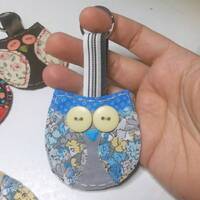 Owl Keychain, Owl Key Ring, Fabric Keychain, Scrap Fabric Accessory, Owl Accessory