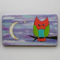 Original Funky Folk Art Owl Painting Red Green Blue Primitive Colorful Owl Salvaged Reclaimed Wood W