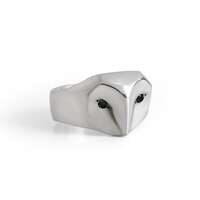 Sterling Silver Owl Ring with Black Diamond Eyes