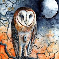 Gibbous in Thorns: Fine Art Watercolour Owl Print