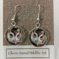 Owl Earrings, Screech owl earrings, Owl Jewelry, Owl art, Screech owl,