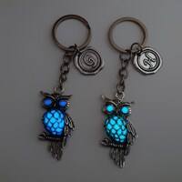 Glow in the Dark Owl Keychain, Silver Tone Owl Pendant