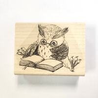 P27 Larger reading Owl rubber stamp