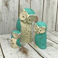 Owl Family Figurines Woodland Decor Farmhouse Decor Woodland Nursery Decor Woodland Creatures Shabby
