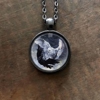 Yin Yang Owl and Raven Pendant Necklace with Original Artwork