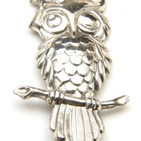 Vintage Beau Sterling Silver Wise Graduate Graduation Owl On Branch Brooch Pin