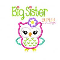 Owl Embroidery Design, Owl Applique Design, Little Sister Owl Applique Design