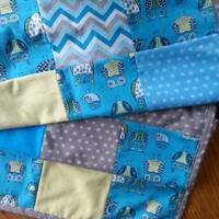 Owl Flannel & Fleece Baby/Toddler Blanket/Play Mat in Teal Yellow and Grey