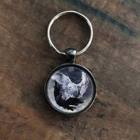Yin Yang Owl and Raven Keychain with Original Artwork