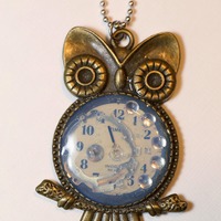 Bronze Owl Multimedia Underwater Clock Statement Pendant Necklace, Steampunk  Necklace, Cogs & G