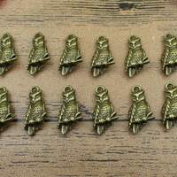 12 Owl Charms,Antique Bronze Tone-RS564