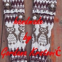 Owl Socks Leg Warmers Wool Hand Knitted Leggings Tight High Sock Gift For Women Long Hand Knit Owl S