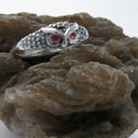 Handcrafted Natural Red Sapphire Eyes Owl .925 Sterling Silver Ring -Custom Size-Sizes 3-11