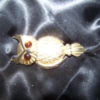 Vintage Owl Pin Brooch with Amber Eyes