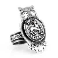 Aries Owl Ring: Sterling Silver Zodiac Coin Medallion