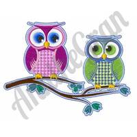 Two Owls - Machine Embroidery Design, Baby Owls On Tree Branch Embroidery Pattern, Night Owl Friends