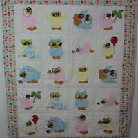 Baby Owls Machine Embroidered Baby Quilt, Baby Owls, Crib Quilt, Baby Quilt, Handmade Baby Quilt - a