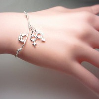 925 Sterling Silver Owl on a Branch Bracelet Venus Symbol Bracelet Male Female Symbol Male Female Si